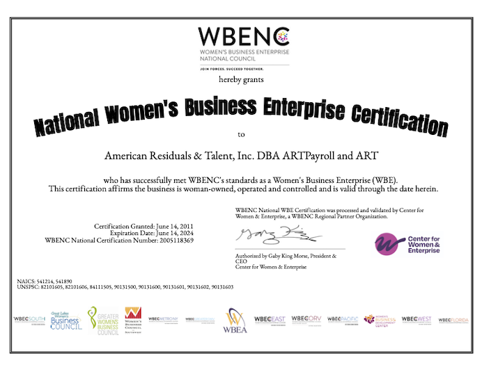 National Women's Business Enterprise Certification Valid through June 14, 2024